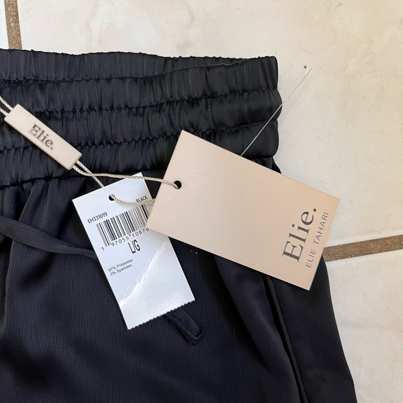ELIE. ELIE TAHARI NWT! Black Satin Silky High Rise Drawstring Wide Leg Pants L - Picture 8 of 10